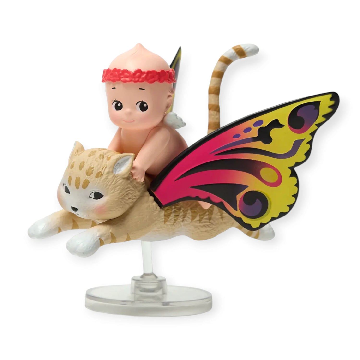 Kewpie blind box figurine: baby wearing red headband on cat with butterfly wings