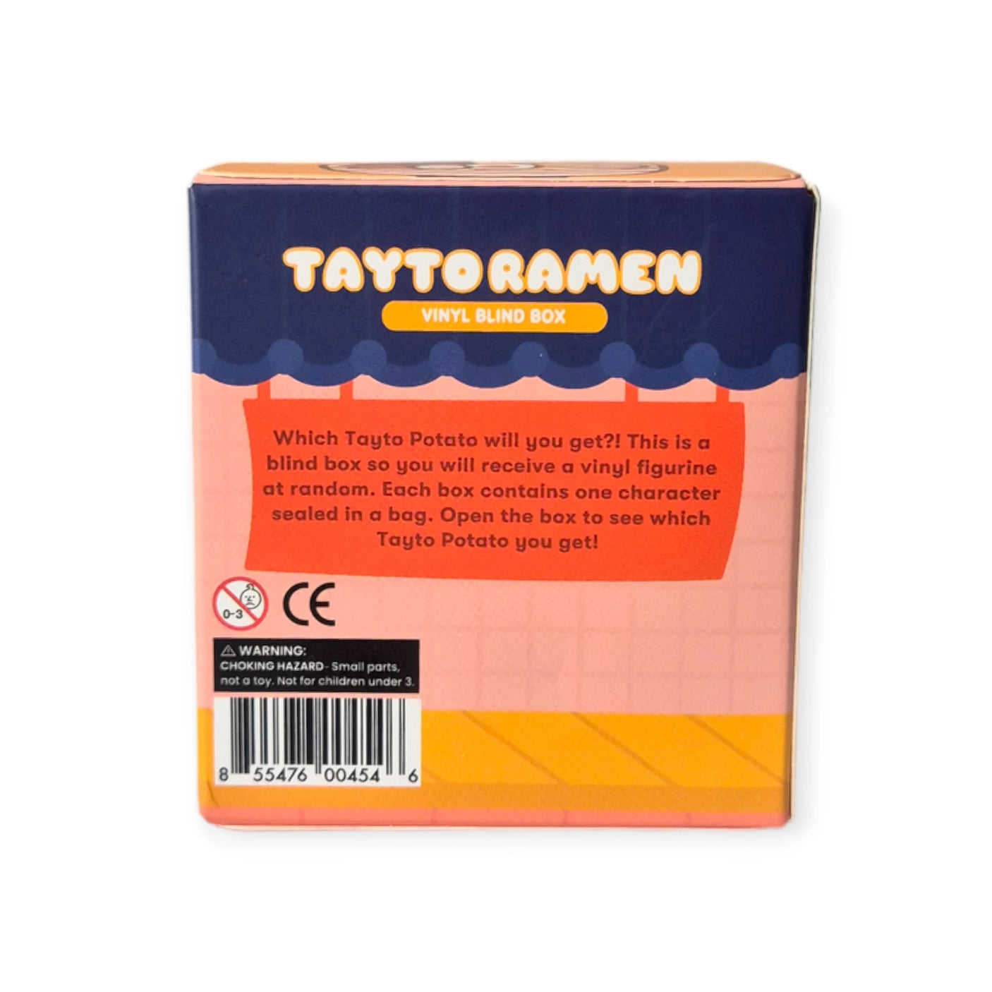 A "Smoko Tayto Potato Ramen Blind Box" from Smoko features a creative design resembling a ramen package and provides detailed product information and safety warnings on the box.