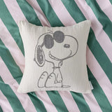 Cream cotton cushion cover with Snoopy waving graphic in gray line art