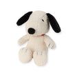 A Snoopy Plush 17cm - Terry Cream, created from recycled polyester, sits upright with its white fur and black ears against a crisp white background.