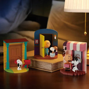 Three Snoopy door story blind box figurines showing different doorway scenes, gallery position 1 promo image