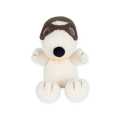 The Snoopy Plush Flying Ace - 18cm, from the Snoopy brand, features aviator goggles and sits upright, making it ready for adventure. It's the perfect Peanuts gift for fans of all ages.