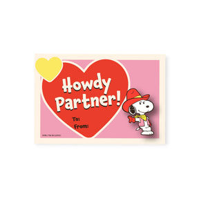 Greeting card with Snoopy "Howdy Partner" heart design and To/From fields