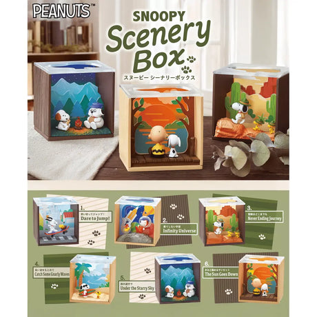 Set of six Snoopy Scenery Blind Box dioramas featuring Peanuts characters in diverse miniature outdoor scenes, gallery one
