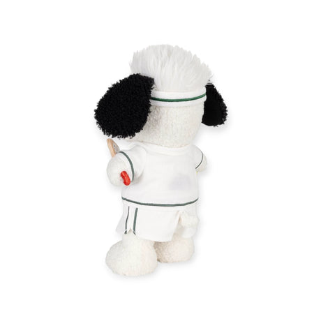 Rear view of Limited Edition Snoopy Tennis Plush 22cm dressed in white tennis outfit holding racket, gallery position 1