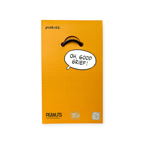 Back of Snoopy & Woodstock Doghouse Keychain packaging with yellow grid pattern and "Oh, Good Grief!" speech bubble, gallery image 1