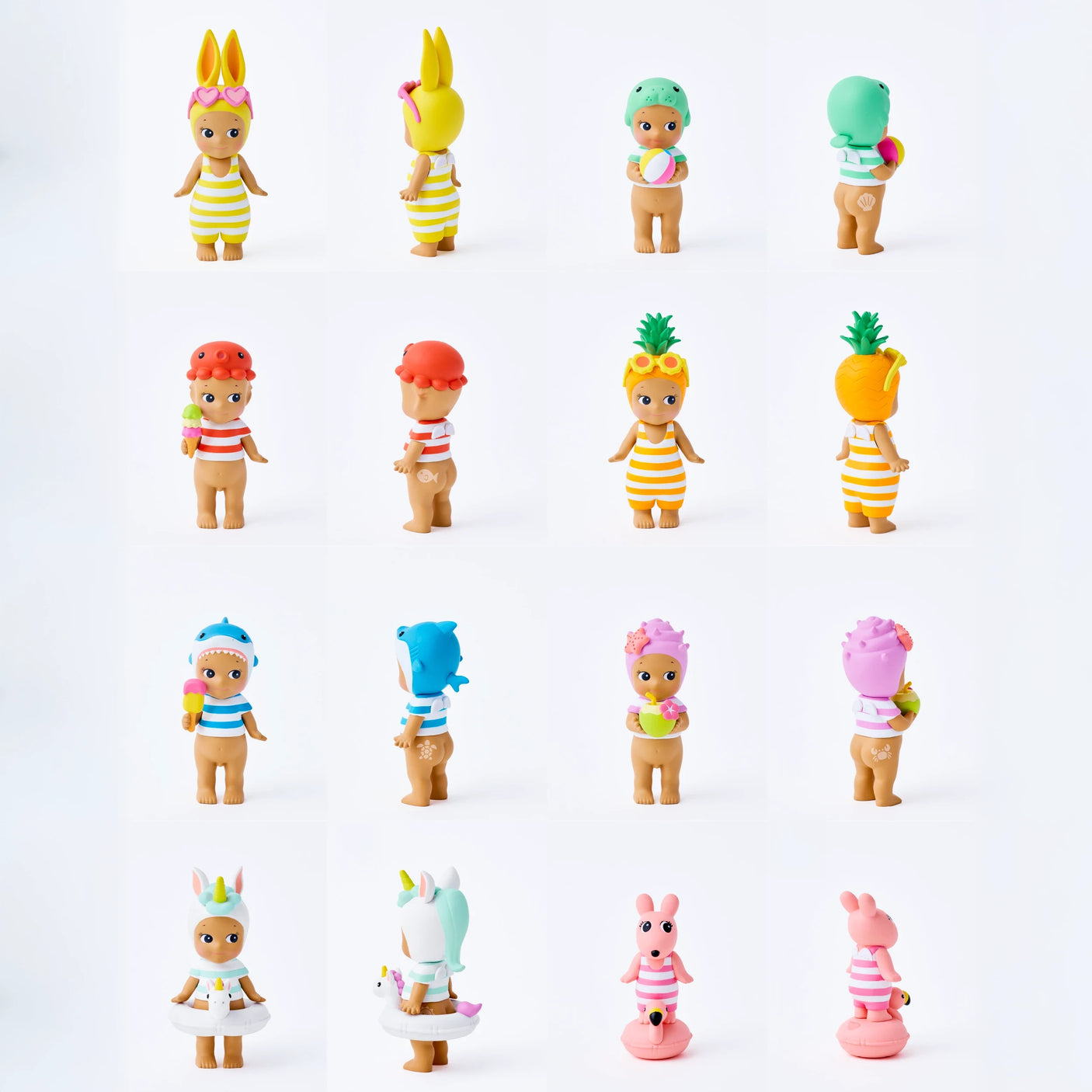 Sonny Angel Summer Vacation Sun Kissed mini figures in various colored striped outfits
