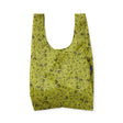Chartreuse paisley reusable tote bag with wide strap and shaped opening