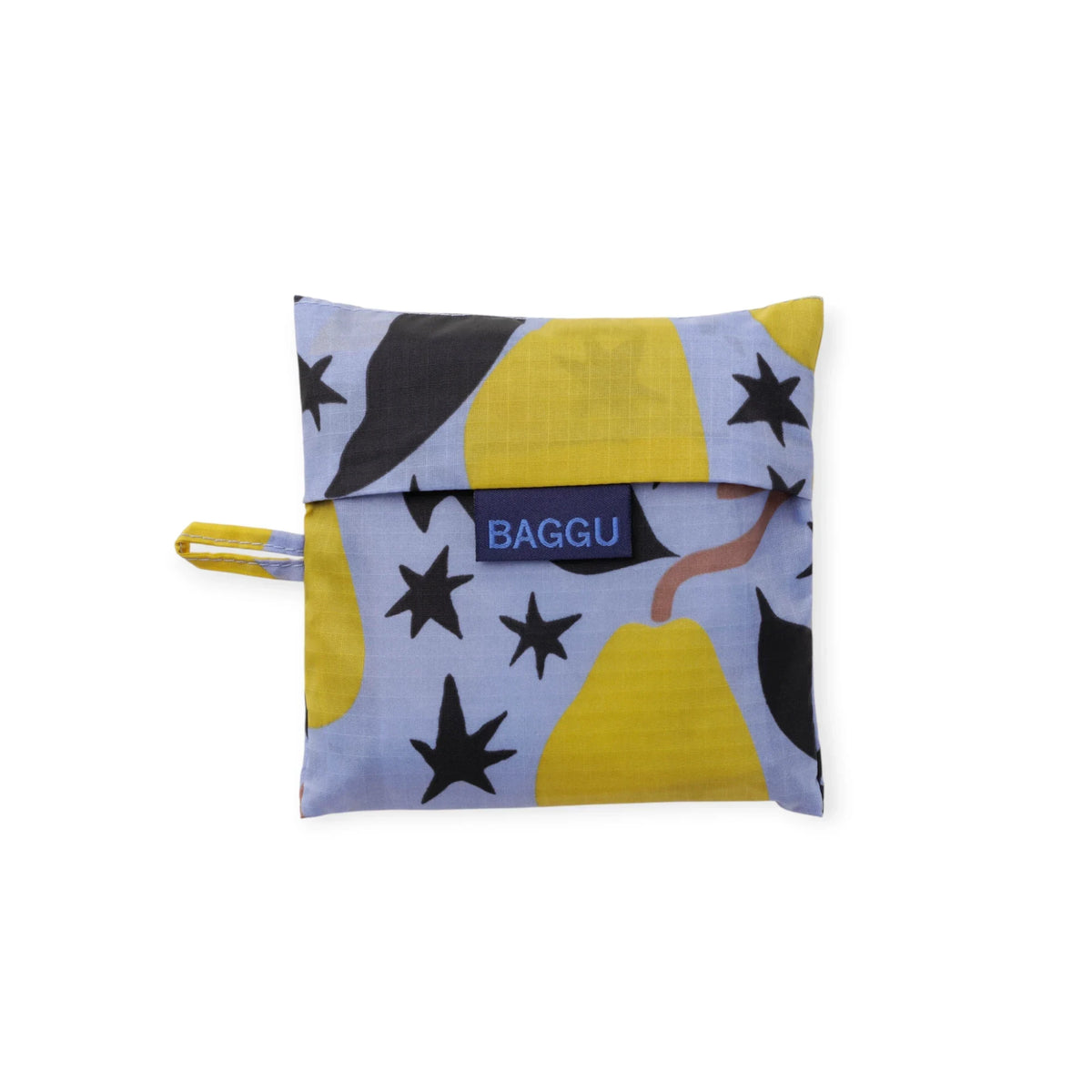 Foldable BAGGU tote with yellow pears and black stars print