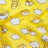 Discover the Baggu Standard Bag featuring Gudetama, the lovable cartoon egg character, seen in hats or partially cracked while relaxing among white clouds. Crafted from recycled polyester for an eco-friendly option, it's ideal for upgrading your accessories.