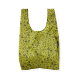 Baggu standard reusable tote bag, yellow-green with paisley pattern