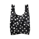 Baggu standard tote bag in black with silver metallic polka dots