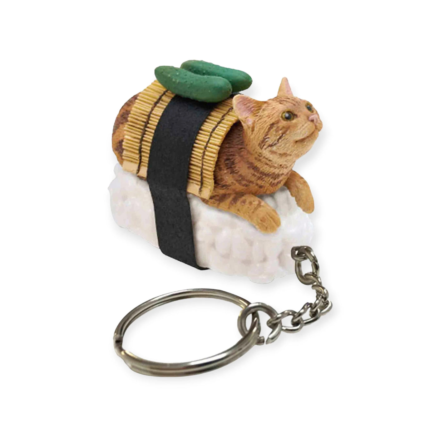 Add a touch of kawaii flair to your collection with the Mofusand Sushi Cat Keychain Blind Box - Vol.1. This delightful accessory features an adorable cat figurine perched on a rice base, resembling sushi. Accented with a black band and two green cucumber slices on its back, it's perfect for fans of unique and charming collectibles!