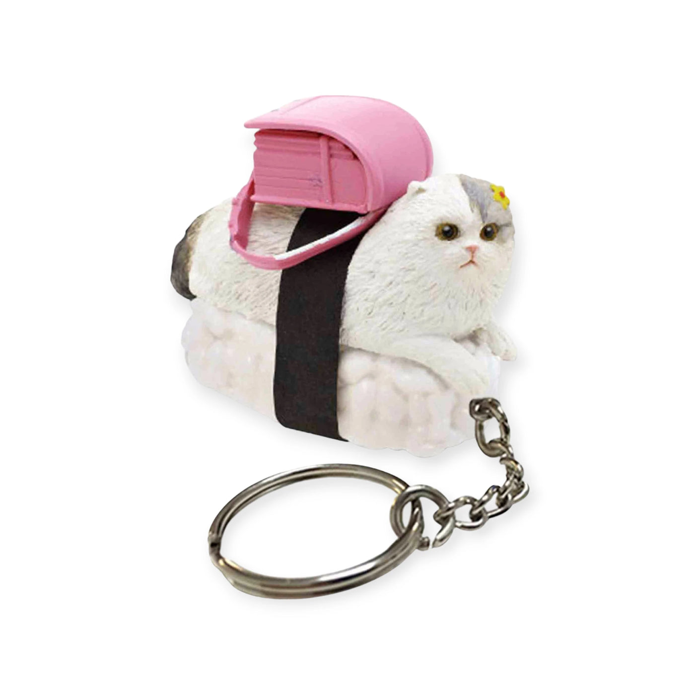 Explore the Mofusand Sushi Cat Keychain Blind Box - Vol.1, a delightful fusion of charm and fashion. This enchanting keychain features a cat figurine seated on a sushi-inspired base, wrapped in a seaweed band and topped with pink sushi accents, adding kawaii flair to any collection.