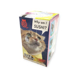 The Sushi Cat Keychain Blind Box - Vol.1 by Mofusand features a charming keychain embellished with sushi-themed details. It includes an illustration of a cat accompanied by a speech bubble humorously questioning, "Why am I SUSHI?" The design is labeled "Nekozushi" and adorned with Japanese text and small side images, bringing a delightful Kawaii flair to your collection.