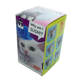 This blind box from Mofusand, part of the collectible Sushi Cats series, features a cat with a blue swirl on its head and the label "Why am I SUSHI?" It's adorned with various cats in costumes, making it an ideal choice for fans looking for unique and whimsical surprises like a Sushi Cat keychain.