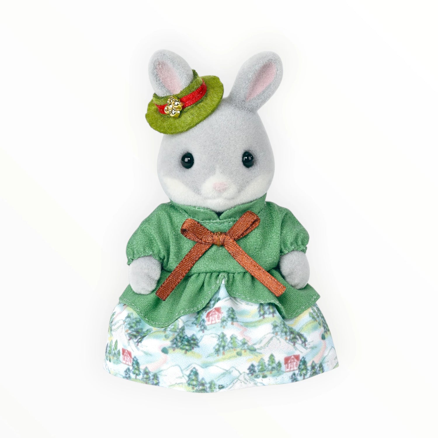 Sylvanian Families - Cottontail Rabbit Family Celebration Set rabbit figure in green dress and small hat accessory
