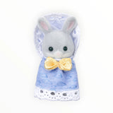 Sylvanian Families - Cottontail Rabbit Family Celebration Set gray rabbit figurine in blue cloak with lace trim and yellow bow tie accessory