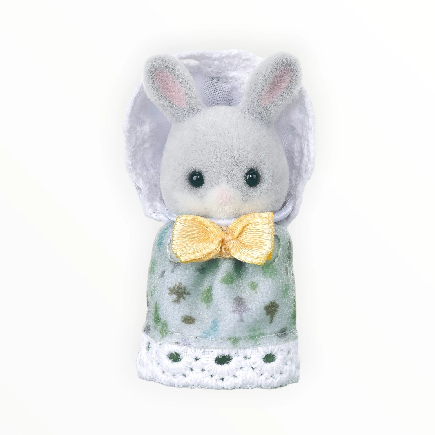 Sylvanian Families - Cottontail Rabbit Family Celebration Set gray rabbit figure in floral dress with white lace bonnet and yellow bow tie