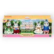 Sylvanian Families - Cottontail Rabbit Family Celebration Set with seven rabbit figures in festive clothing inside display box