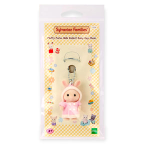 Pink parka rabbit baby plush keychain with silver ball chain loop