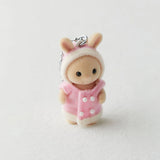Pink fluffy parka rabbit baby plush keychain with silver clasp loop