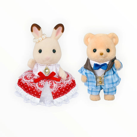 Sylvanian Families - Freya & Theo Anniversary Friends Set with plush rabbit in red dress and bear in blue suit