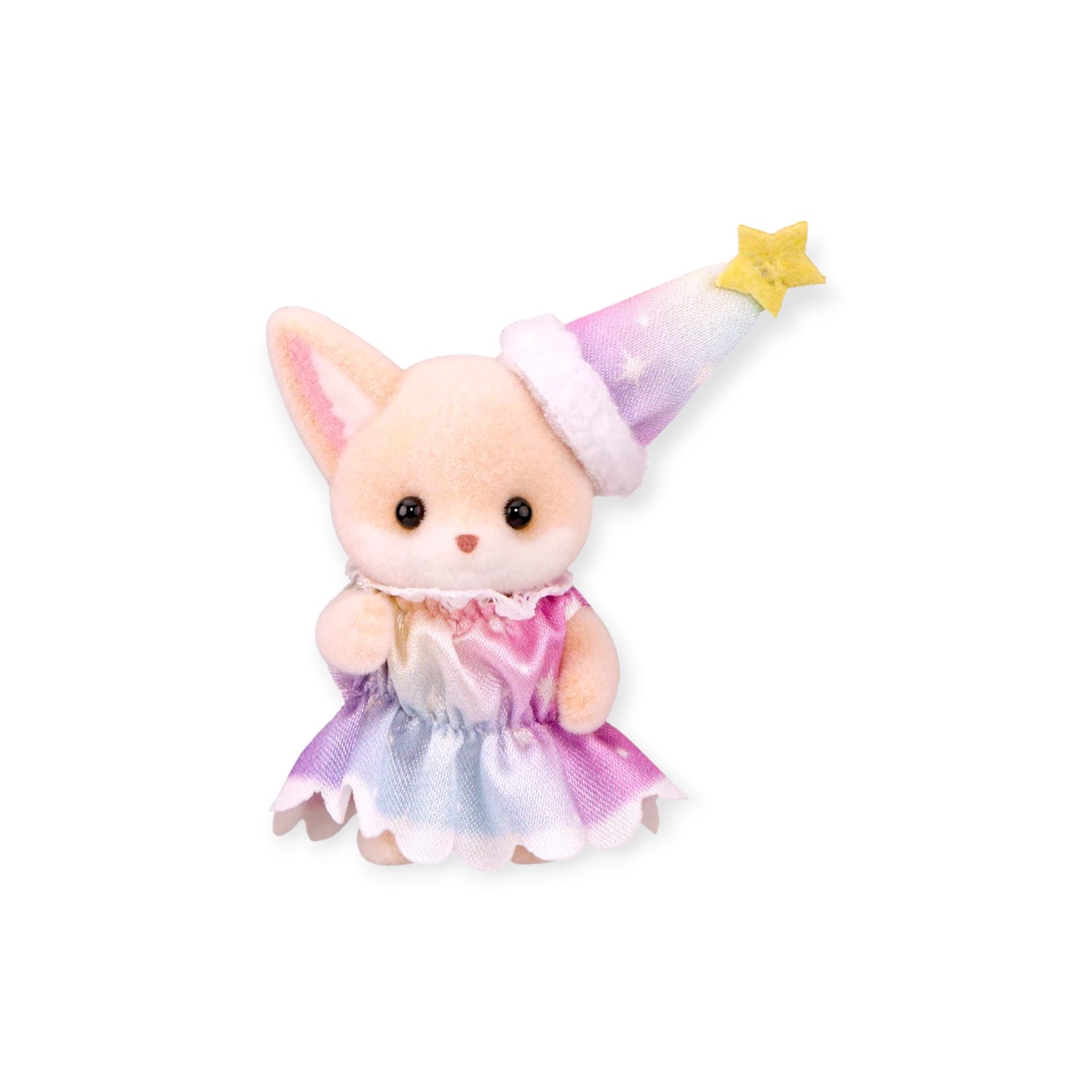 Pink-eared fox figurine in lavender dress with star wand