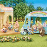 Sylvanian Families - Nursery Playmates with six baby animal figures in nursery uniforms and colorful play bus outdoors