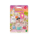 The packaging of the "Sylvanian Families Blind Bag - Baby Costume" by Sylvanian Families features four charming animal figures adorned in vibrant costumes, along with a captivating question mark that teases a mystery figure inside.