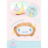 Plush pendant keychain display card with gold-brown and white cloud-face design