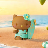 Hello Kitty summer beach blind box figure in teal outfit holding a surfboard