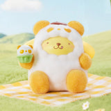 Flocked panda blind box figure with yellow ears and holding a green ice cream accessory