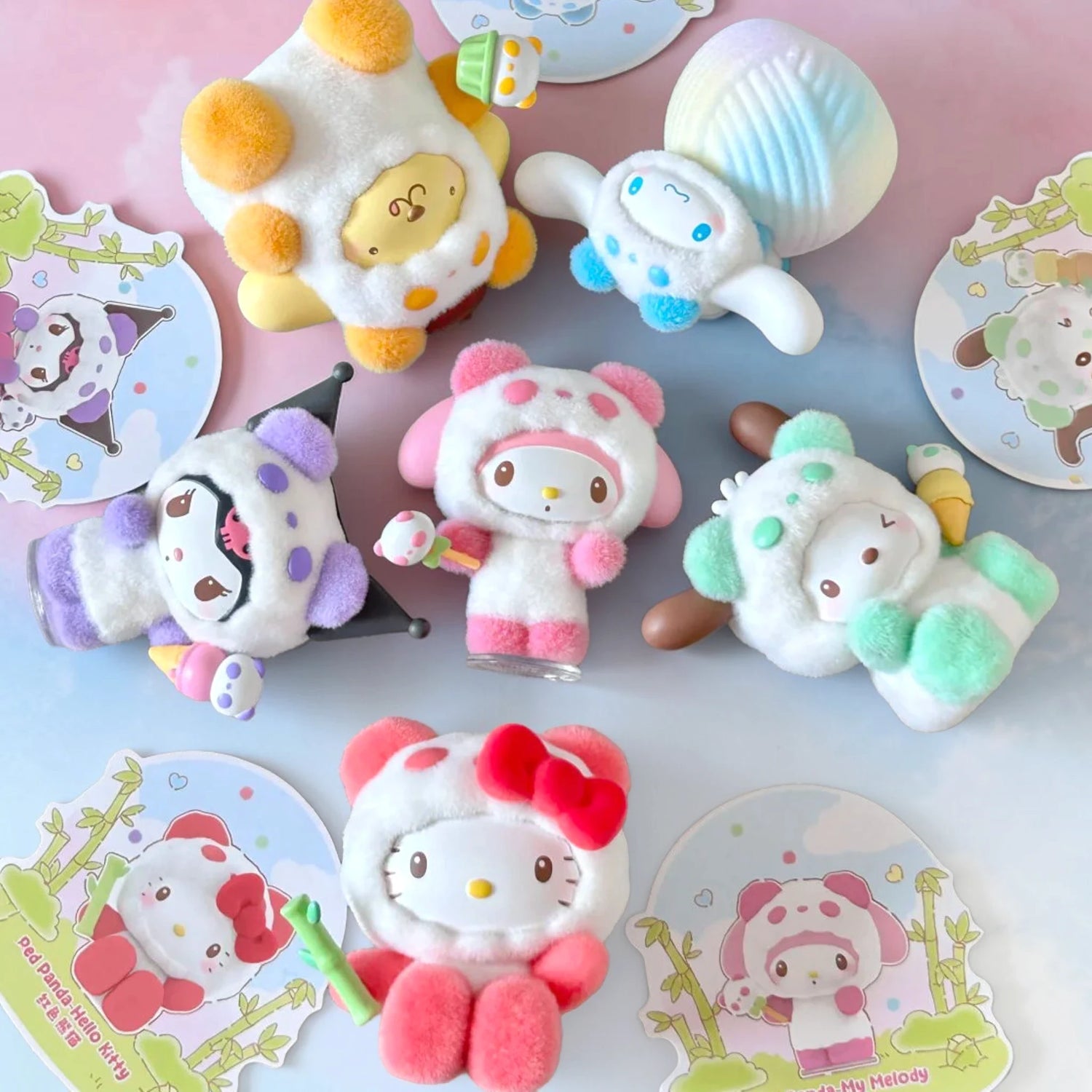 Colorful plush collectible figure with rounded heads and fuzzy texture, blind box style