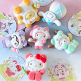 Colorful plush collectible figure with rounded heads and fuzzy texture, blind box style