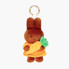VIPO x Miffy Hug Series - Melanie Plush Pendant featuring brown plush bunny holding a soft carrot keychain by Miffy