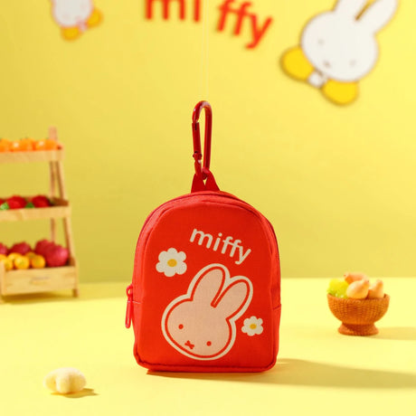 Red miffy bunny mini keychain pouch with flower patch and zipper top