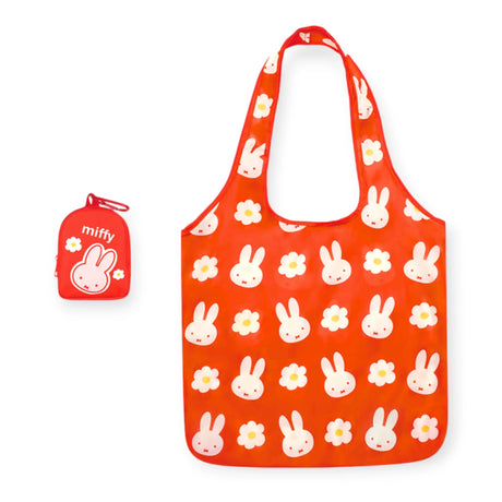 Red miffy tote bag with bunny and flower print, plus small red bunny key pouch