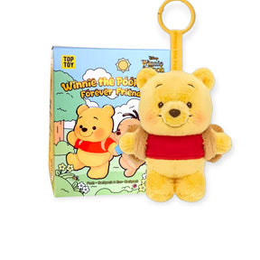 Yellow plush bear keychain with red shirt and loop key ring