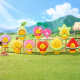 Set of colorful fruit plush keychains on display, each with a hanging loop
