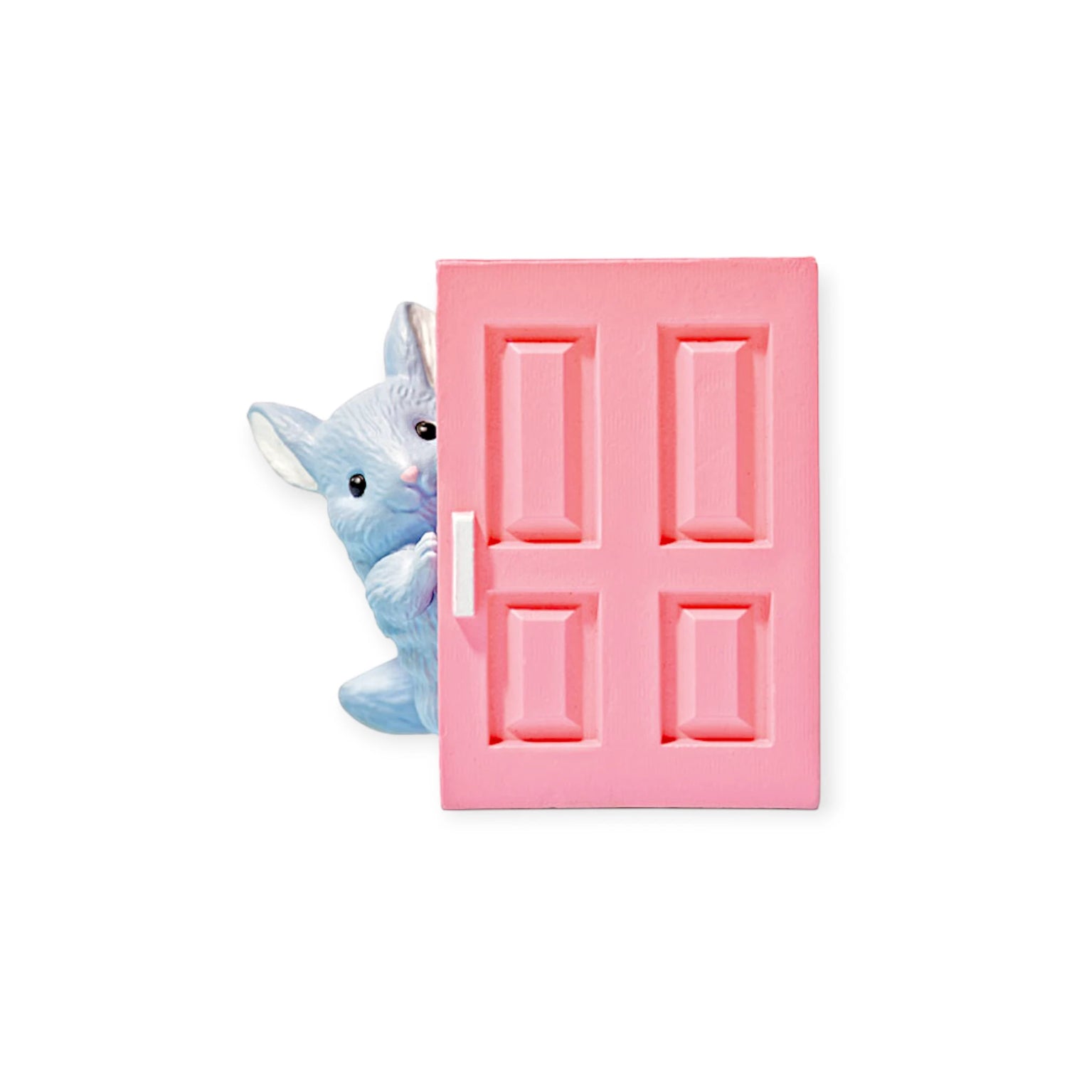 Chinchilla Hide & Seek blind box pink mold with blue rabbit peeking from side