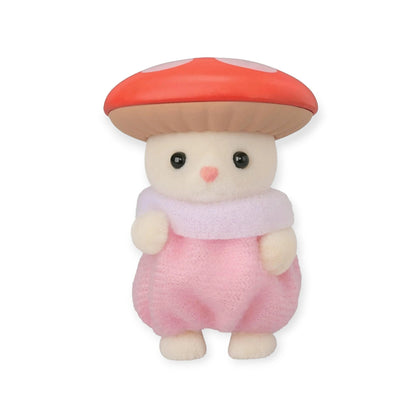 Sylvanian Families blind bag animal figure with red mushroom hat and pink coat