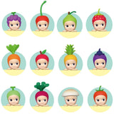 The Sonny Angel Hippers Blind Box - Harvest by Sonny Angel showcases a collection of twelve adorable baby figures, each sporting helmets inspired by various fruits and vegetables such as grapes, apples, strawberries, and carrots.